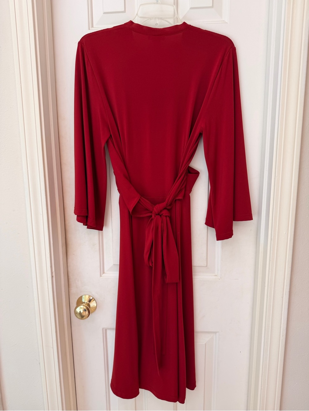 Mixit Red V-Neck Midi Flared Soft Knit Dress with Wrap Tie Belt, Sz 6 - Picture 9 of 14